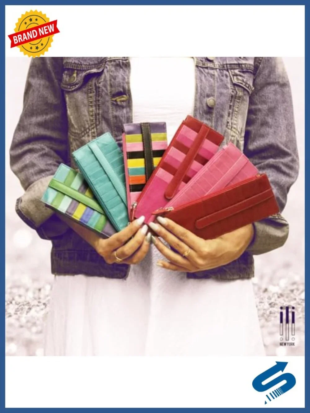 Double Sided Slim RFID Blocking Card Holder Wallet with ID Window and Side Zip